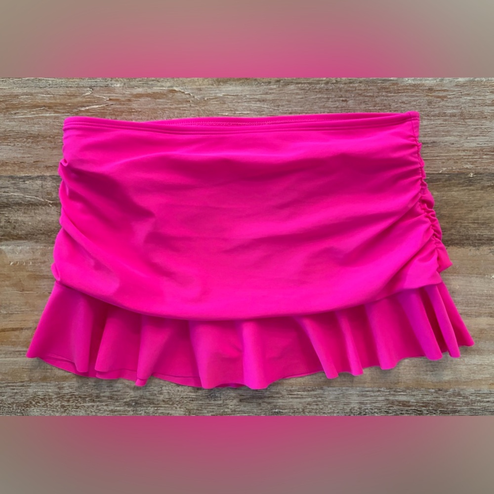 Halcurt Hot Pink Low Rise Ruffle Swim Bikini Bottom, Size Small